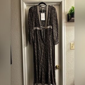 Christy Dawn Kyra Black & Ivory Floral 100% Regenerative Silk Long Sleeve Dress